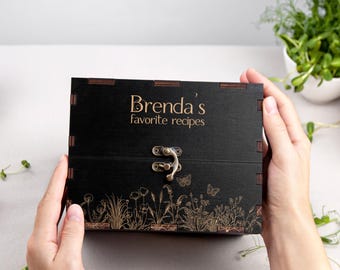 Boîte en bois pour cartes de recettes, cadeau de Noël personnalisé pour belle-fille, cadeau de cuisine, boîte de recettes personnalisées et cartes, cadeau pour maman, femme, tante