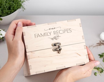 Family Heirloom Recipe Box Personalized Wooden Recipe Card Box with Dividers & Cards Custom Recipe Storage Box Housewarming Gift for Couple