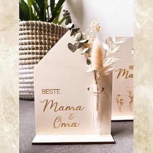 Gift for Mom I Gift for Mother's Day I Wooden House with Engraving or Dried Flowers, Mother's Day Gift I Best Mom & Grandma I Card