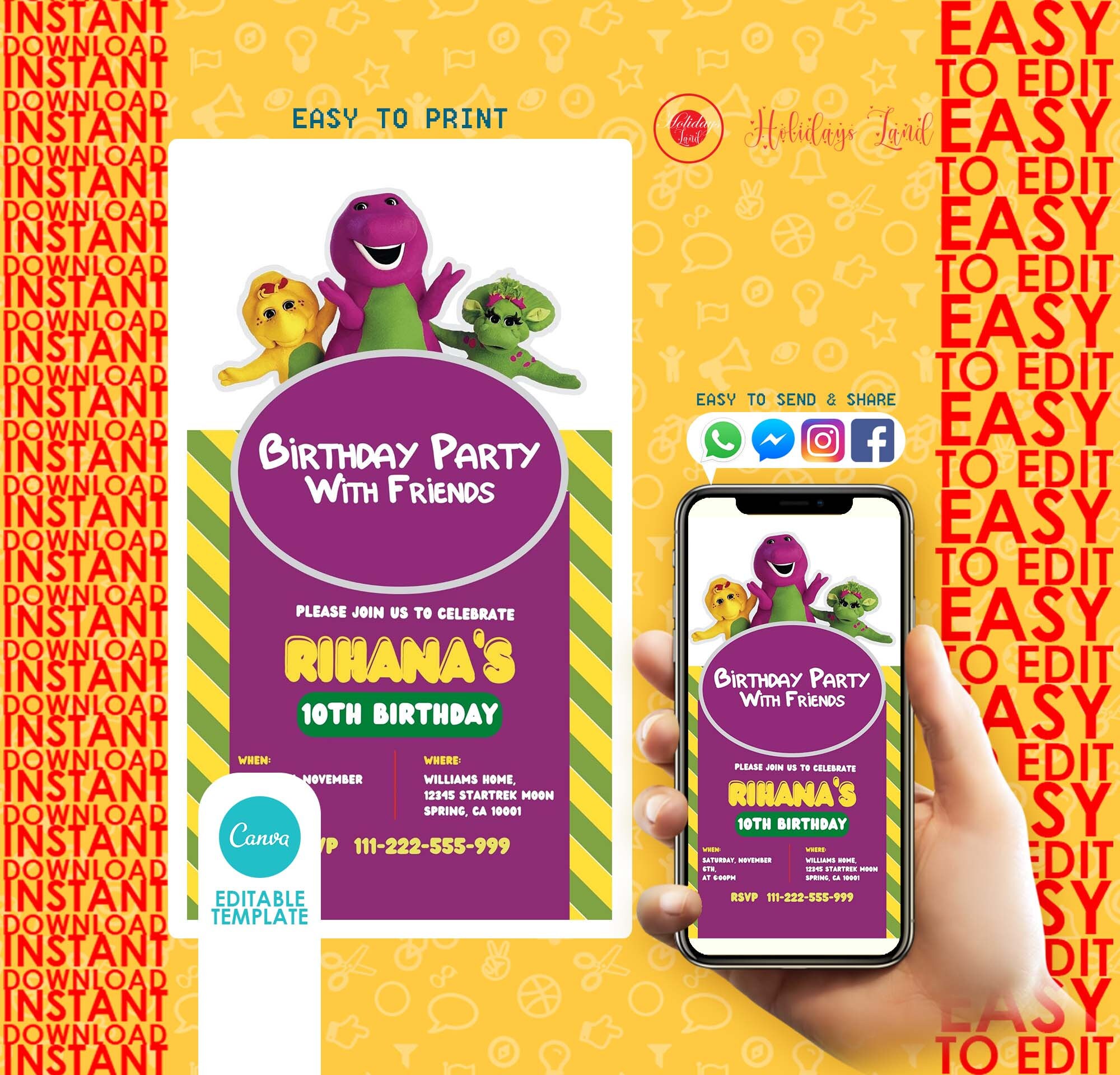 Editable Sweet Dinosaur Digital Birthday Party Invitation - Etsy