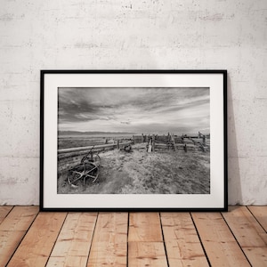 Black & White Fine Art Print - Farm Yard and Moody Sky
