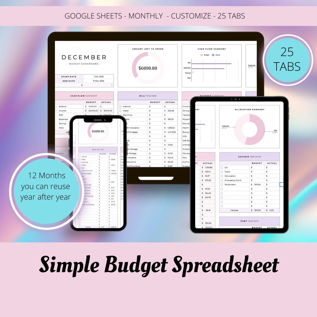 Budget Planner Google Sheets Budget Spreadsheet Monthly Budget - Etsy