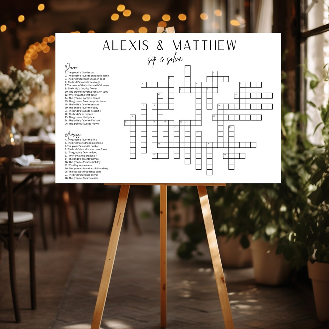 Wedding Crossword Puzzle Sip and Solve Wedding Day Crossword Puzzle