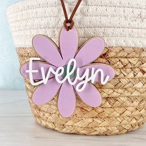 Etiqueta personalizada para cesta de Pascua / Etiqueta con nombre personalizada / Etiqueta acrílica con margarita / Etiqueta para cesta de primavera / Pascua infantil / Etiqueta con nombre de flor / Etiqueta para bolso