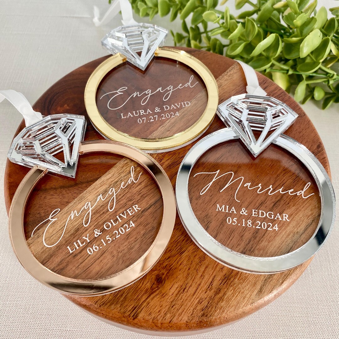 Engaged or Married Ornament | Personalized Acrylic Engagement Ring ...