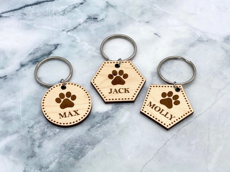 Laser Engraved Wooden Pet Name Tags Custom Pet Tags Custom Dog or Cat Tags Pet ID Tag