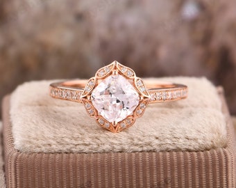 Cushion Cut 6x6mm Moissanite Ring/ Vintage Engagement Ring/ 14k Rose Gold Wedding Ring/ Unique Gold Ring/ Women's Promise Ring/ Gift For Her