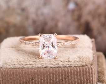 Dainty Fashion Jewelry/ Long Cushion Cut 7x8mm Moissanite Ring/ Stacking Wedding Ring/ 14k Rose Gold Proposal Ring/ Women's Promise Ring