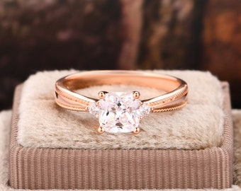 Unique Wedding Ring/ Cushion Cut 6x6mm Moissanite Bridal Ring/ Engagement Ring/ Anniversary promise Ring/ 14k Plain Gold Minimalist Ring