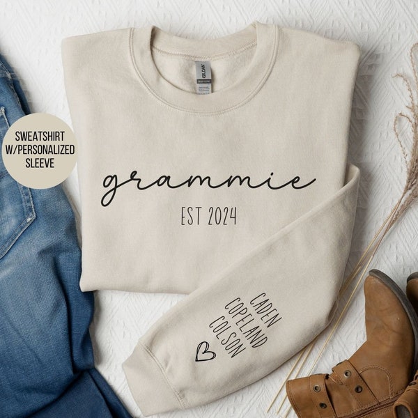 Personalized Grammie sweatshirt with grandkids names on sleeve, custom Grammie gift, custom Grammie mother's day gift, grammie sweatshirt