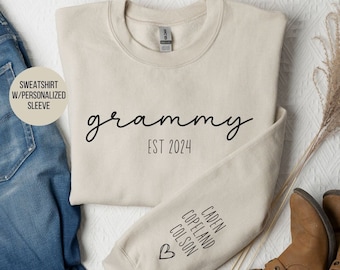 Personalized grammy sweatshirt with grandkids names on sleeve, custom grammy gift, custom grammy sweatshirt, personalized sleeve sweatshirt