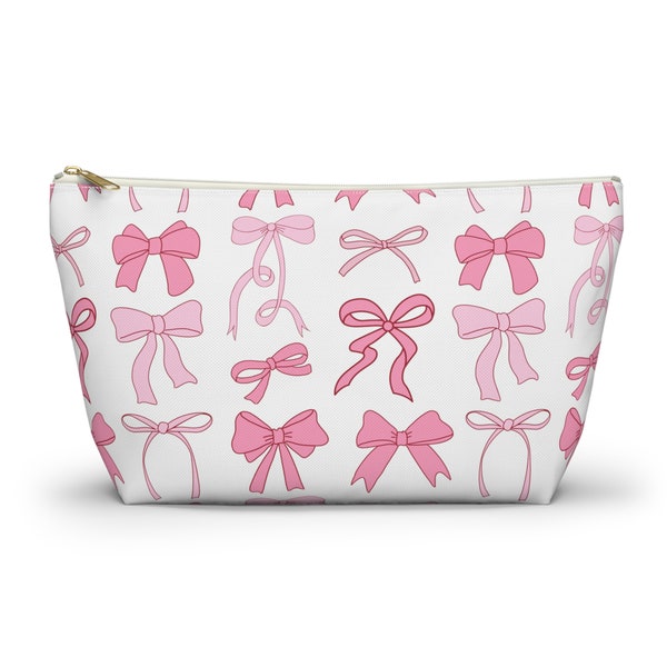 Coquette pink bow makeup bag, coquette girl bridesmaid gift, pink bow bridesmaid gifts, pink bow makeup bag, pink bow travel pouch