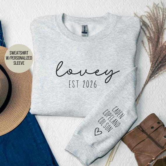 Personalized lovey sweatshirt with grandkids names on sleeve, custom lovey gift, custom lovey sweatshirt, personalized sleeve sweatshirt,