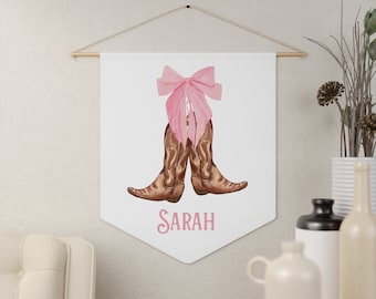 Cowgirl name wall art, cowgirl wall art, bow and boots wall art, personalized cowgirl room decor, cowgirl room decor, cowgirl pennant