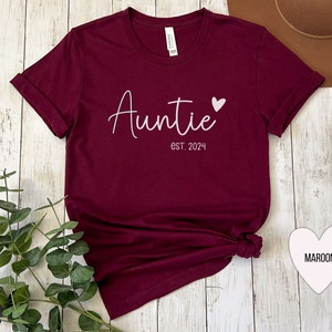 Personalized auntie Est. t-shirt, custom auntie gift, custom auntie shirt, auntie baby reveal, auntie birthday gift, auntie to be 2026
