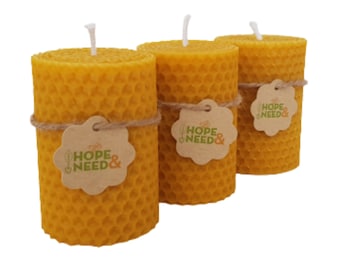 Beeswax Pillar Candles- 3 Pieces  %100 Pure Bees Wax Candles for Home Decoration, Healthy and Natural Honeycomb, Hand-Rolled