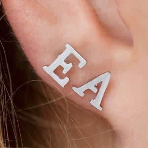 Silver Letter Earrings Pair, Custom Initial, Personalised Name Studs, Everyday Earrings, Gift For Her, Name Jewellery, birthday Gift