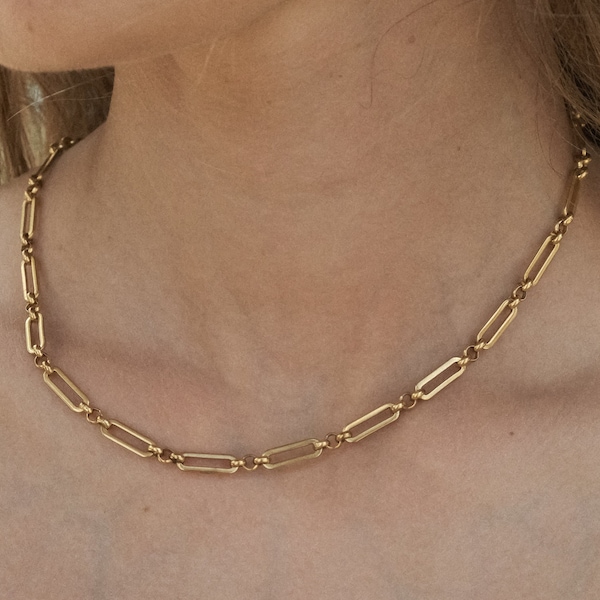18k Gold PaperClip Chain, Layering Necklace, Stacking Chain, Silver Link Choker, Adjustable Short Necklace, Trending Gold Necklace
