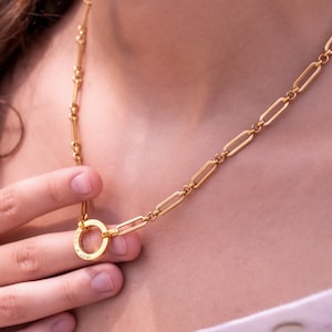 Engraved Paperclip Chain Halo Necklace, Circle Pendant, Engraved Jewellery, Custom Names & Dates, 30th Birthday Present