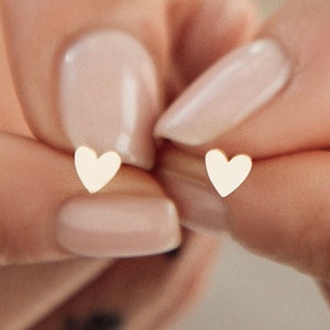 Tiny Heart Earrings, 18k Gold Silver or Rose Heart Studs, Little Heart Shape Studs, Heart Jewellery For Her, Girls Birthday Gift