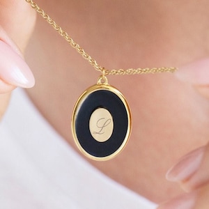 Oval Initial 18k Gold or Silver Necklace, Personalised Enamel Pendant and Chain, Bespoke Name Jewellery, Birthday Present