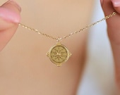 18ct Gold compass necklace, 21st birthday gift for her, Soul sister gift