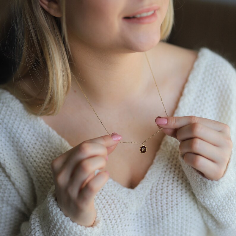 Necklace For Girlfriend or Wife Lovers Necklace anniversary necklace for her 18ct Gold Disc Initial Necklace Personalised With Red Enamel