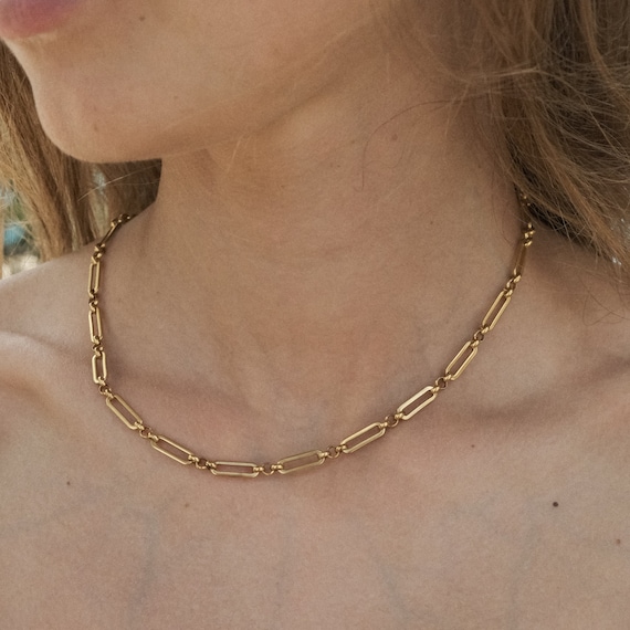 18k Gold Plated Paperclip Chain Necklace Women for Her Tarnish Free  Waterproof Layering Valentines Day Gift for Her Girlfriend - Etsy