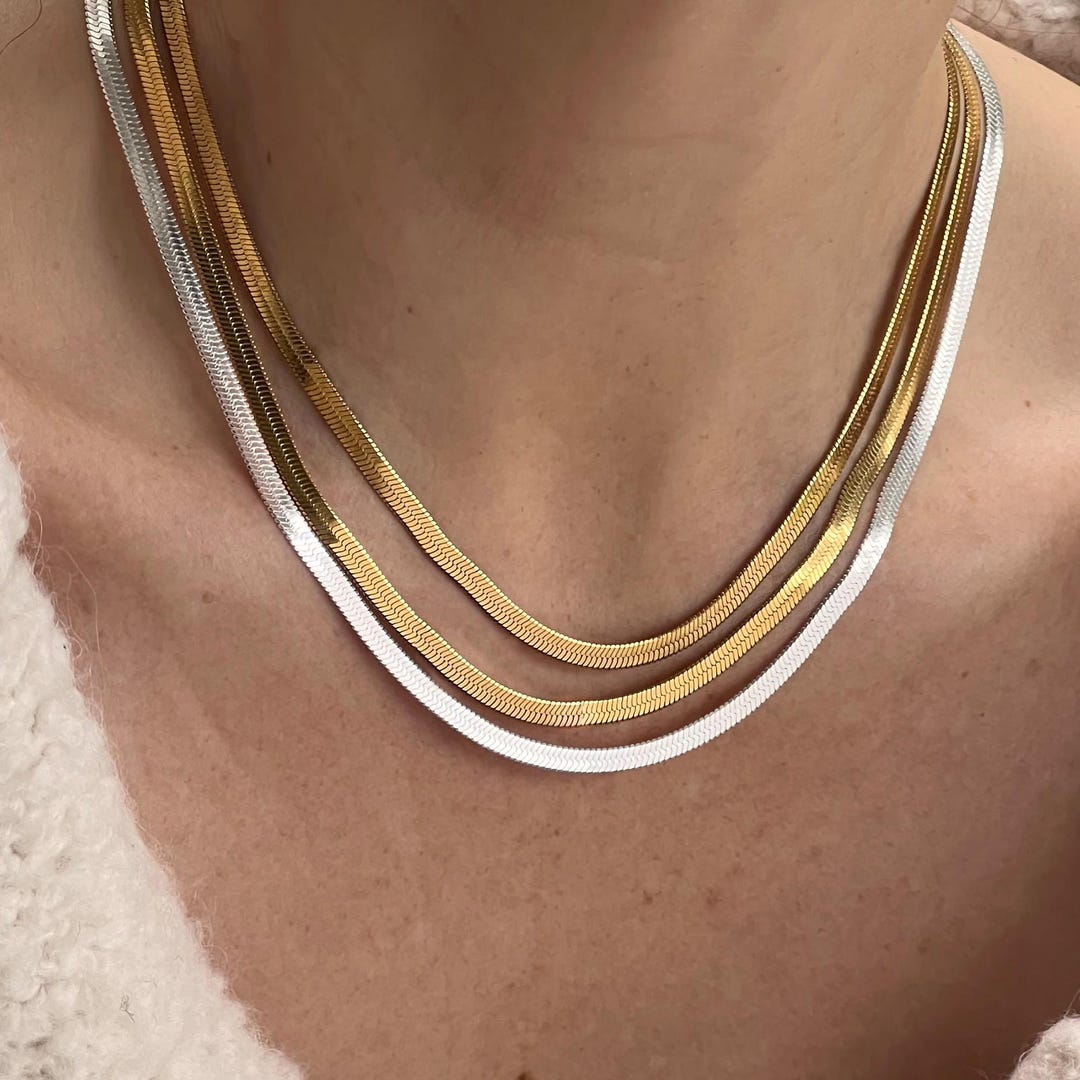 Collana A Catena Serpente Placcata Oro Per Donna | Girocollo In Acciaio Inox 3mm Con Placcatura Ispessita