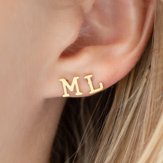 18k Gold Letter Earrings Pair Custom Initial Personalised Etsy UK