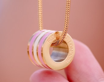 Striped Signature Necklace, 18k Gold Pendant On Chain, Round Circle Pendant, Chunky Modern Design, Layering and Stacking Jewellery