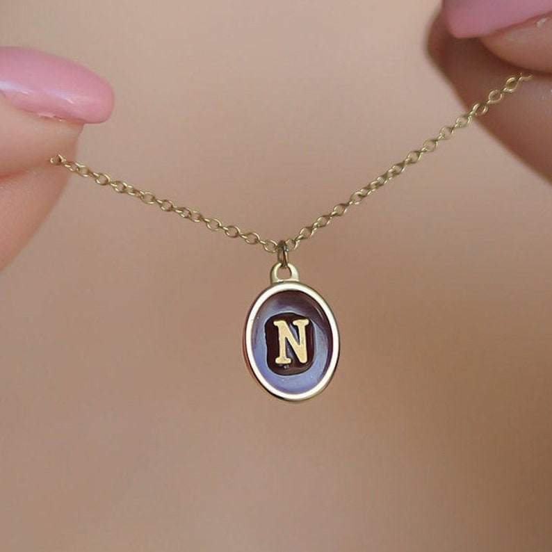 Necklace For Girlfriend or Wife Lovers Necklace anniversary necklace for her 18ct Gold Disc Initial Necklace Personalised With Red Enamel