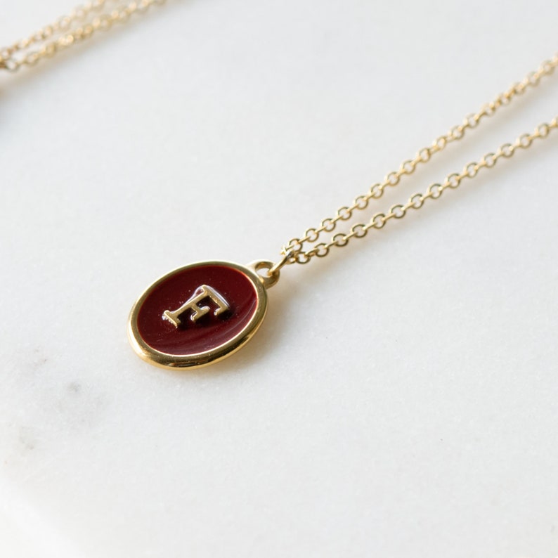 Necklace For Girlfriend or Wife Lovers Necklace anniversary necklace for her 18ct Gold Disc Initial Necklace Personalised With Red Enamel