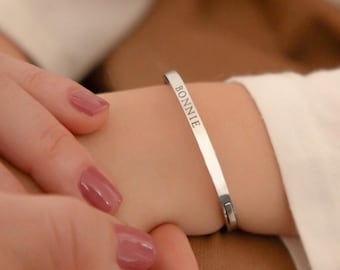 Child's Engraved Bangle with Clasp, Personalised Gift, Roman Numeral or Name or Message Bangle, 3-10 yrs old, Birthday Gift, Christening