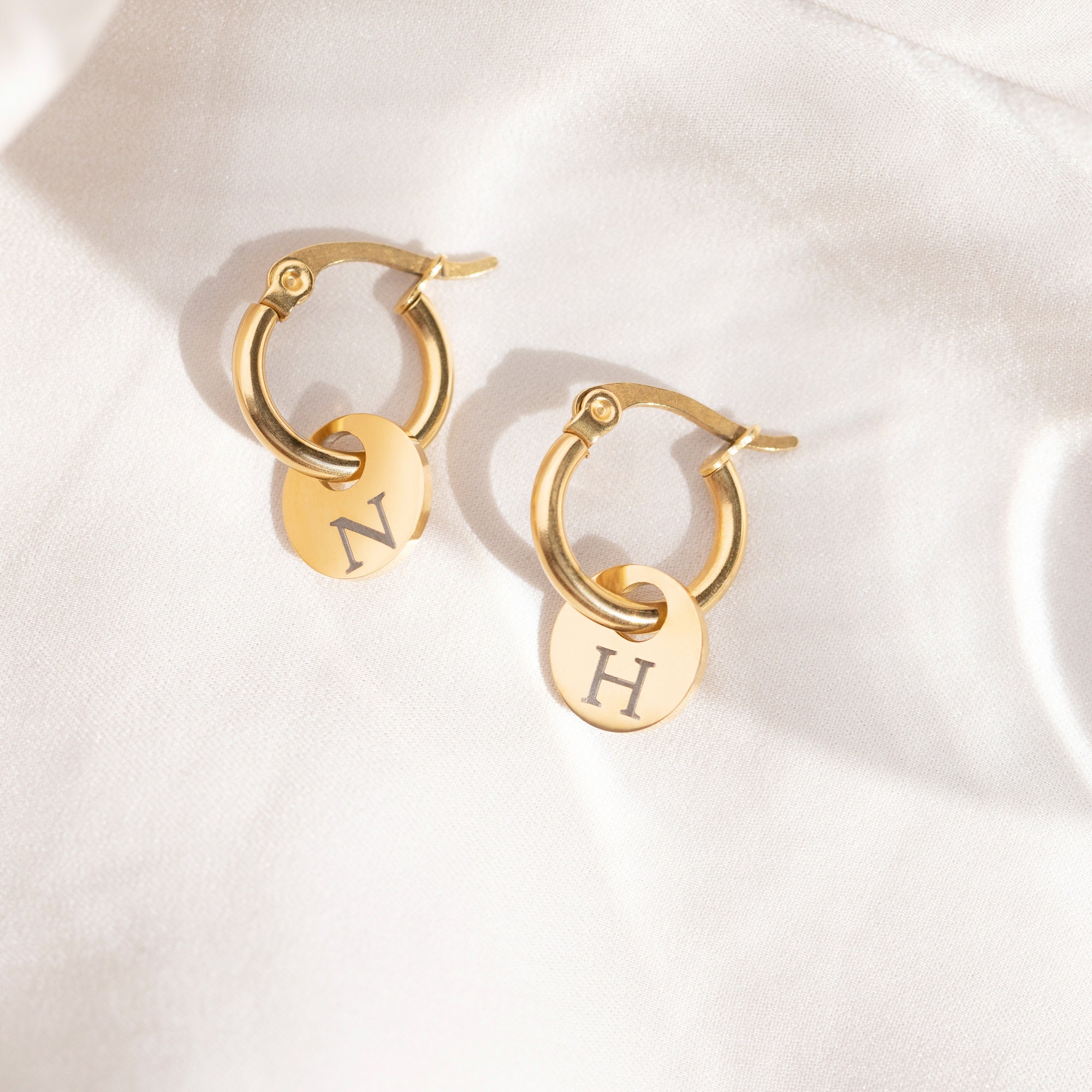 Custom Letter Hoop Earrings Gold Alphabet Earrings Silver Etsy