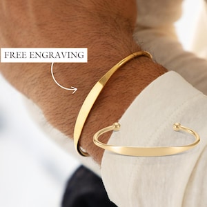 Men's Torque Bangle, Ball End Gift For Him, Husband Son or Father Bracelet, Custom Engraved Gift, Trending Man's Jewellery, Personalised