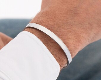 Mens Cuff Bracelet: Stainless Steel, Silver, Gold, or Grey, Adjustable Stacking Jewelry