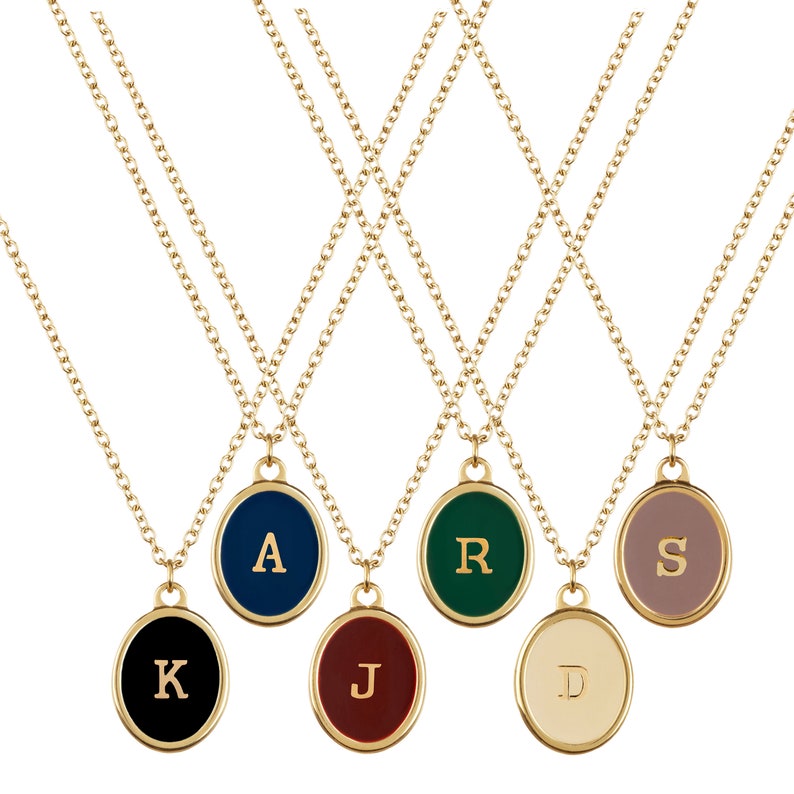 Necklace For Girlfriend or Wife Lovers Necklace anniversary necklace for her 18ct Gold Disc Initial Necklace Personalised With Red Enamel