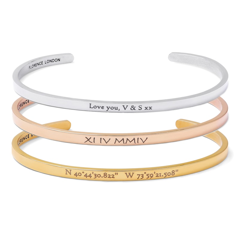 18k Custom Engraved Bracelet, Roman Numeral or Name or Message Bangle, Gold Rose Gold Silver Plated Women's Cuff, Mum Gift Postpartum image 6