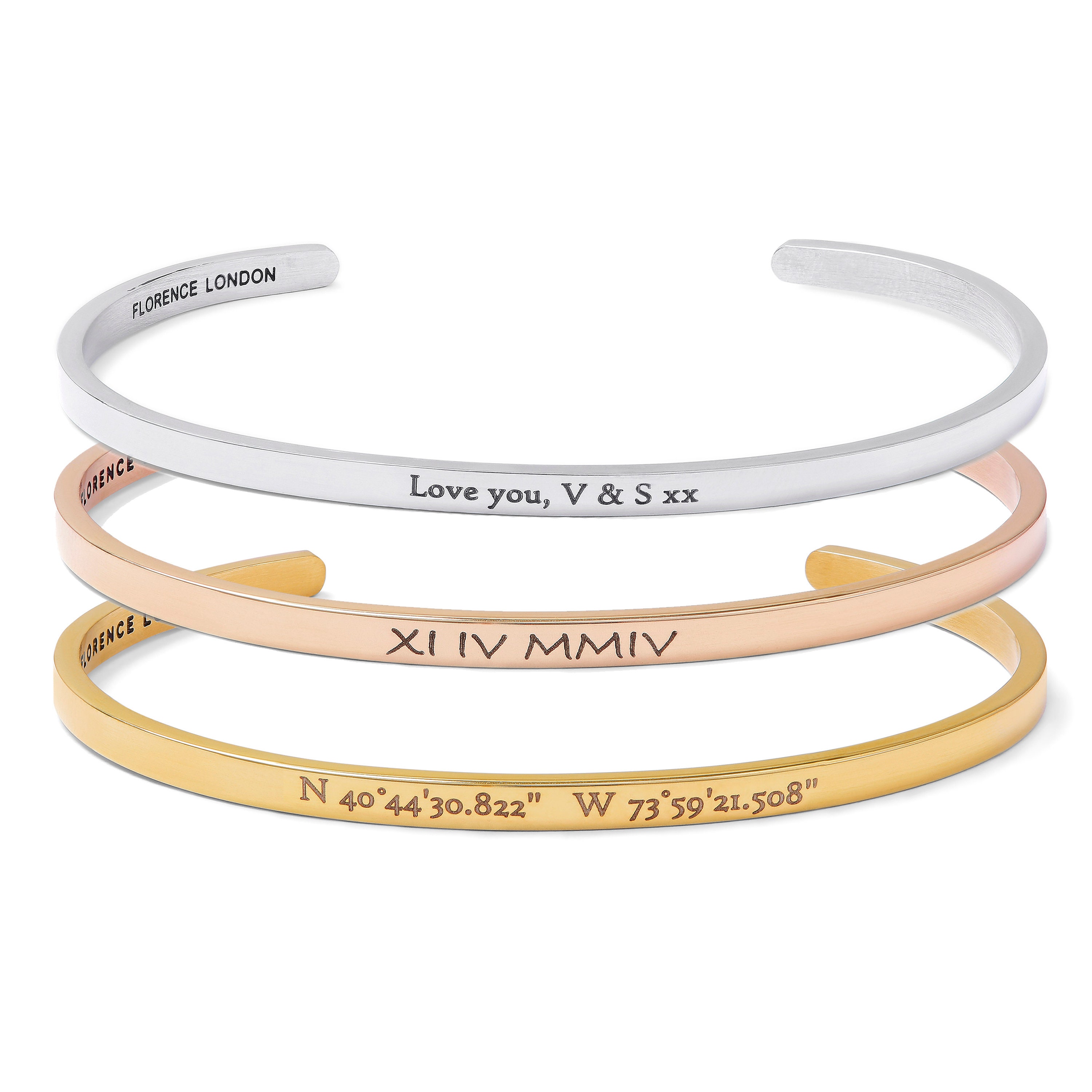 Personalized Name & Date Cuff Bracelet For Women - Stainless Steel Bangle Gift