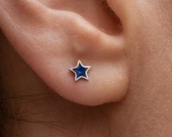 Enamel Star Earrings, Gold Silver Studs, Stacking Shapes, Jewellery For Her, Birthday Gift