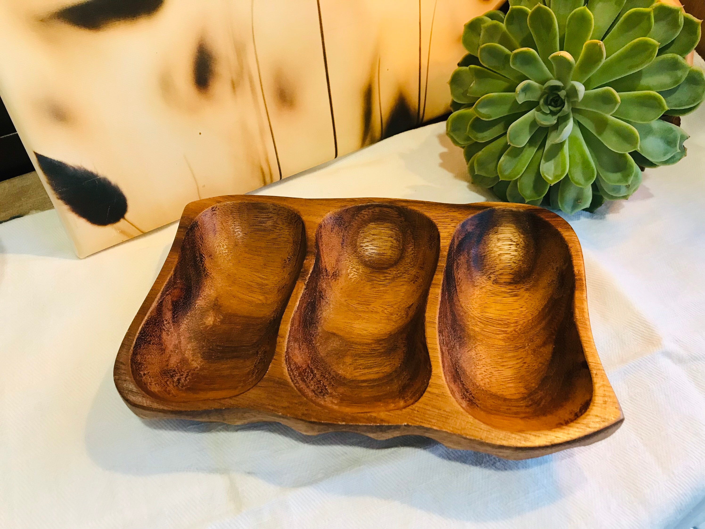 Service Apéritif en Bois Pour Biscuits Apéro ou Vide-Poche Artisanal Fabriqué Aux Philippines