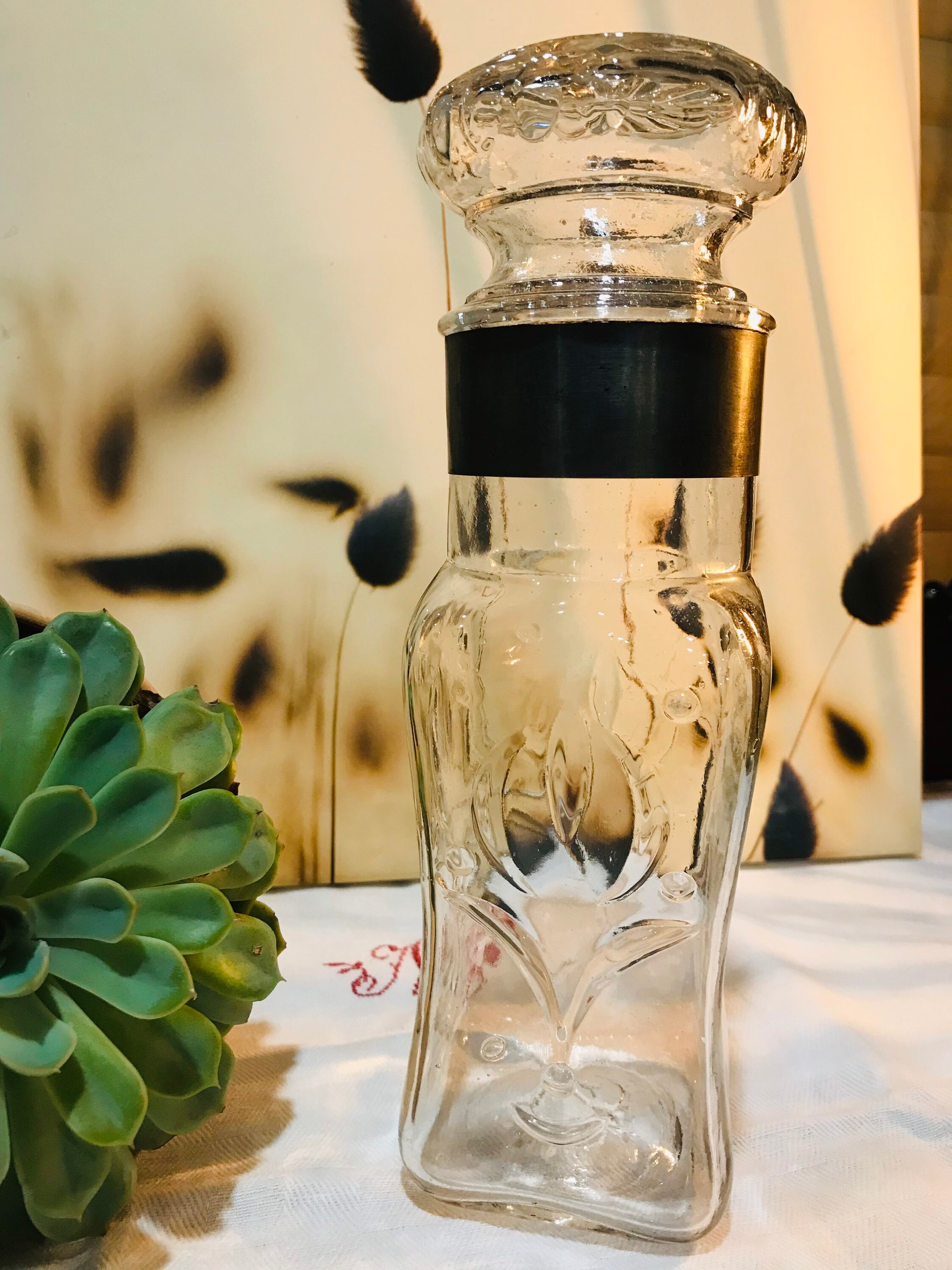 Bocal à Bonbons Ancien en Verre Soufflé - Bouchon et Métal Argenté. Bonbonnière Du 19Ème Siècle