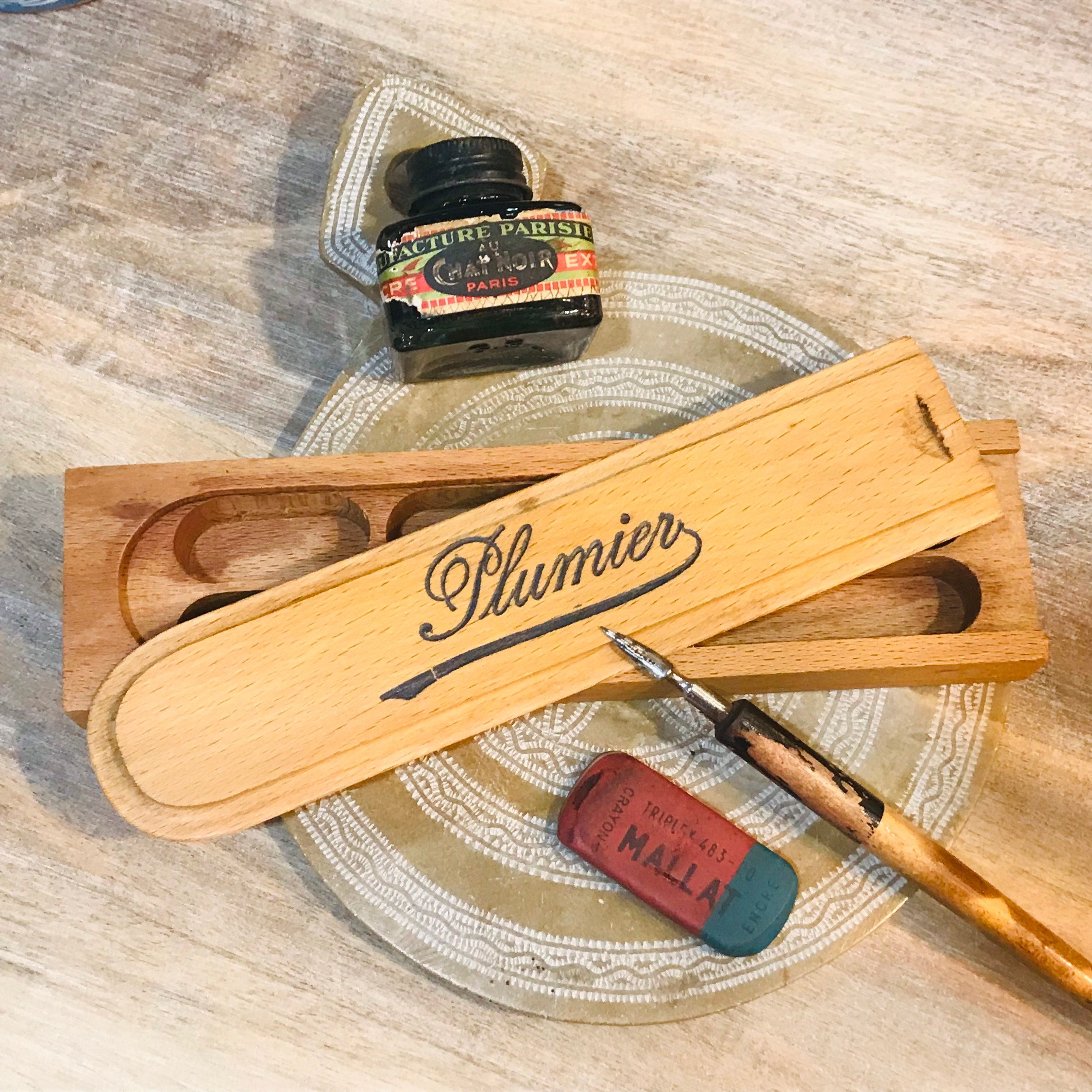 Plumier d'écolier Français Vintage en Bois - Années 50 Marque Plumier