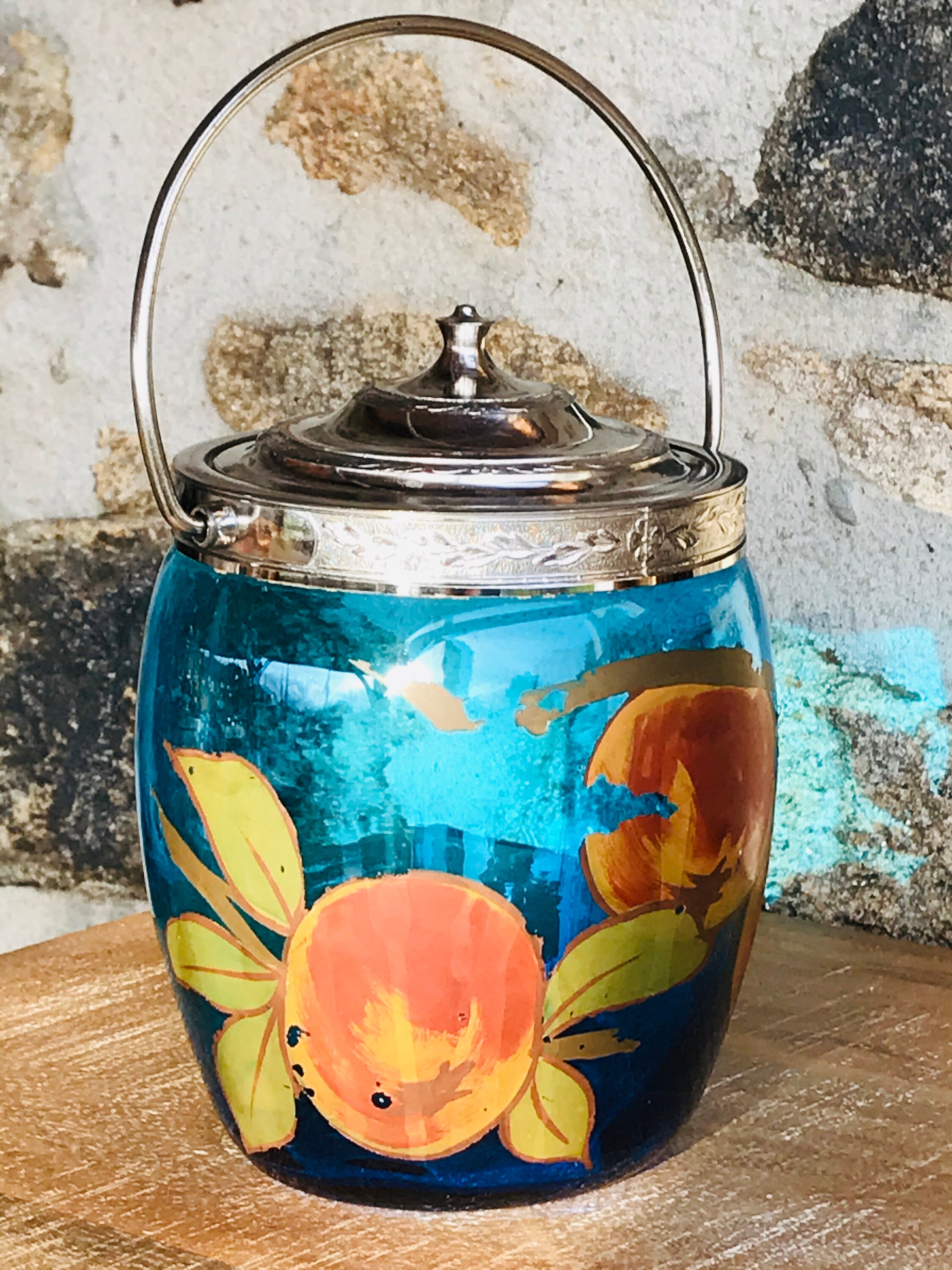 Bonbonnière en Verre Bleu et Couvercle Métal Argenté - 1950's