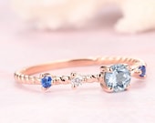 4mm Round Natural Aquamarine Wedding Ring, Personalized Birthstone Ring, Rose Gold Plated Women 39 s Ring, Birthstone Jewelry, Engagement Ring