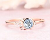 Cluster Aquamarine Wedding Ring Sterling Silver, 5mm Round Aquamarine Engagement Ring, Proposal Ring, Blue Gemstone Women 39 s Ring, Birthstone
