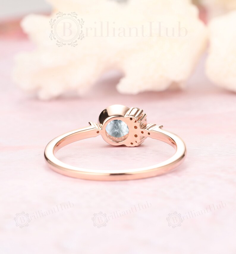 Proposal Ring Blue Gemstone Women/'s Ring Birthstone 5mm Round Aquamarine Engagement Ring Cluster Aquamarine Wedding Ring Sterling Silver