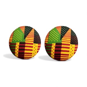 Boucles d'oreilles boutons à imprimé africain : bijoux faits main en tissu kente