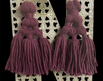 Handmade Burgundy Yarn Tassel Earrings, Boho Multicolor Jewelry Options